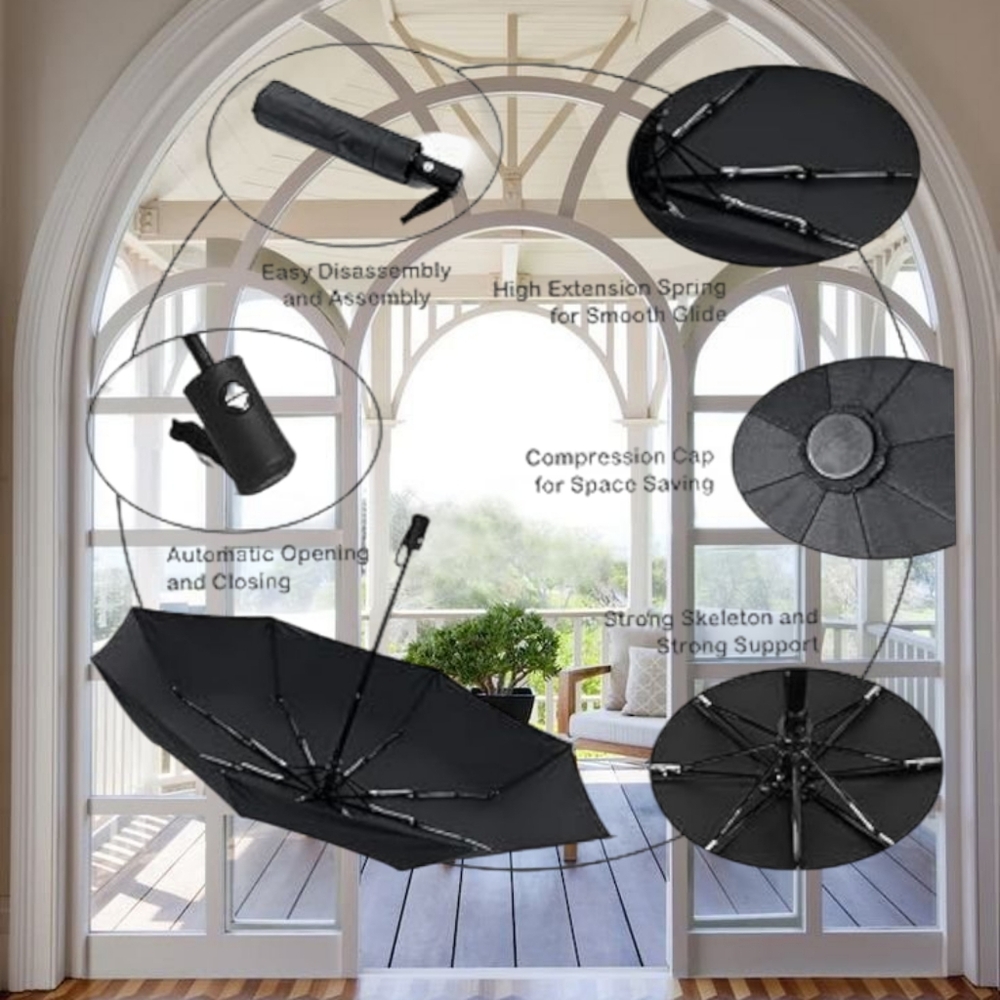 Black Compact Umbrella, UV Protection Black Umbrella, Foldable. NWT - Picture 4 of 7